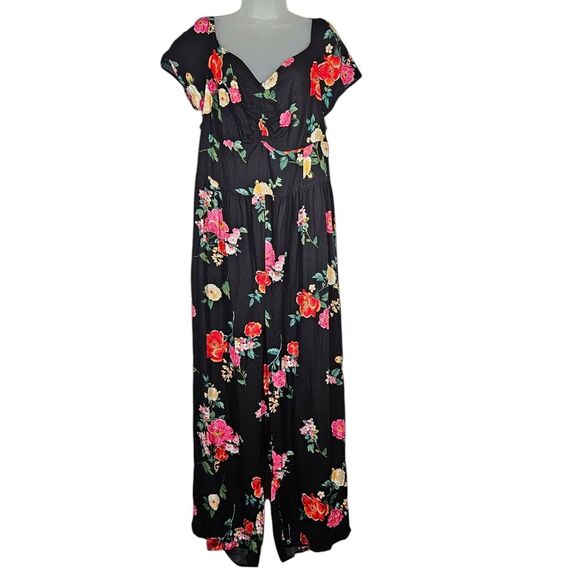 Old Navy Jumpsuit Womens 3X Fit & Flare Floral AOP Flutter-Sleeve Pockets Casual - Picture 1 of 16